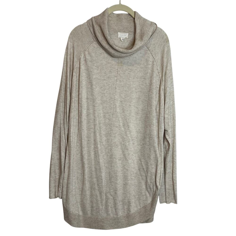 Caslon Womens Cowl Neck Tunic Sweater XL Beige Oatmeal Long Sleeve Relaxed Fit